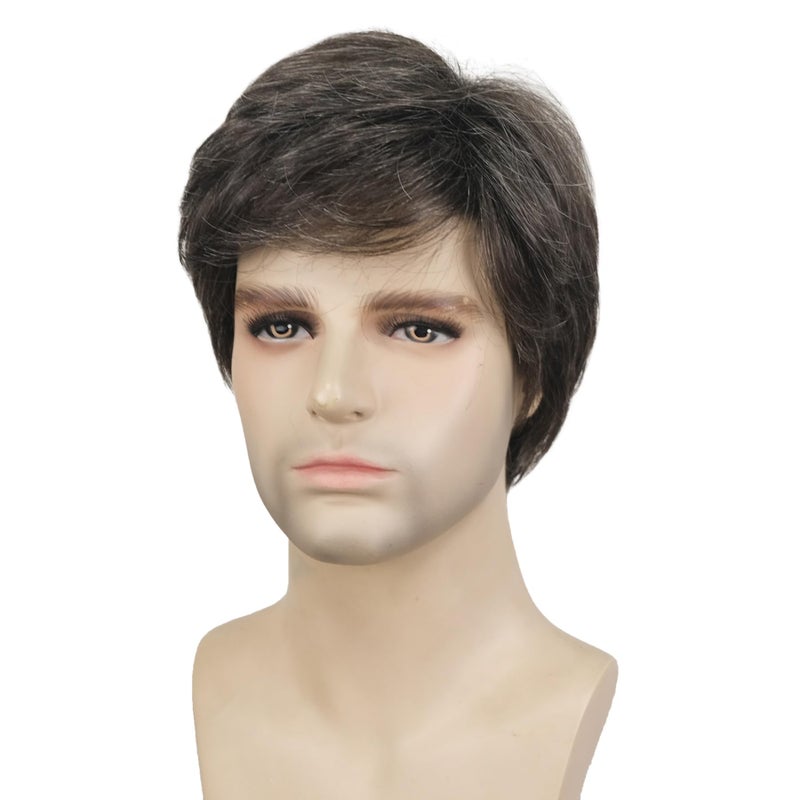 ايمول شعر مستعار رجالي قصير مستقيم رمادي من إيمول، شعر طبيعي، شعر مستعار صناعي - Image 3